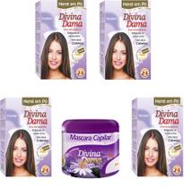 Hene em Po Divina Dama 04x50gr (Incolor, Chocolate, Preto, Azulado, Castanho)+Mascara 500gr Incolor Hene em Po Divina Dama 04x50gr (Incolor, Chocolate, Preto, Azulado, Castanho)+Mascara 500gr Incolor