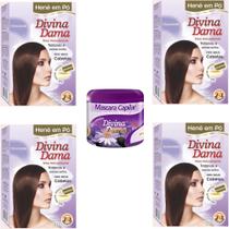 Hene em Po Divina Dama 04x50gr (Incolor, Chocolate, Preto, Azulado, Castanho)+Mascara 500gr Incolor Hene em Po Divina Dama 04x50gr (Incolor, Chocolate, Preto, Azulado, Castanho)+Mascara 500gr Incolor