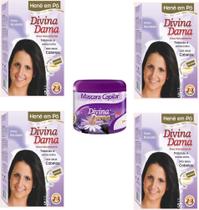 Hene em Po Divina Dama 04x50gr (Incolor, Chocolate, Preto, Azulado, Castanho)+Mascara 500gr Incolor Hene em Po Divina Dama 04x50gr (Incolor, Chocolate, Preto, Azulado, Castanho)+Mascara 500gr Incolor