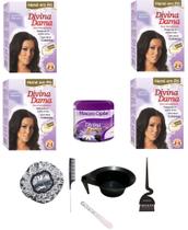 Hene em Po Divina Dama 04x50gr Jaborandi (Incolor, Chocolate, Preto, Azulado, Castanho) kit 502