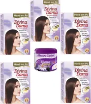 Hene em Po Divina Dama 05x50gr (Incolor, Chocolate, Preto, Azulado, Castanho)+Mascara 500gr Incolor Hene em Po Divina Dama 05x50gr (Incolor, Chocolate, Preto, Azulado, Castanho)+Mascara 500gr Incolor
