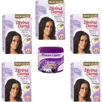 Hene em Po Divina Dama 05x50gr (Incolor, Chocolate, Preto, Azulado, Castanho)+Mascara 500gr Incolor Hene em Po Divina Dama 05x50gr (Incolor, Chocolate, Preto, Azulado, Castanho)+Mascara 500gr Incolor
