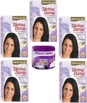 Hene em Po Divina Dama 05x50gr (Incolor, Chocolate, Preto, Azulado, Castanho)+Mascara 500gr Incolor