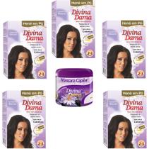 Hene em Po Divina Dama 05x50gr (Incolor, Chocolate, Preto, Azulado, Castanho)+Mascara 500gr Incolor Hene em Po Divina Dama 05x50gr (Incolor, Chocolate, Preto, Azulado, Castanho)+Mascara 500gr Incolor