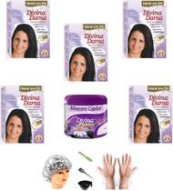 Hene em Po Divina Dama 05x50gr Jaborandi (Incolor, Chocolate, Preto, Azulado, Castanho) kit 501 Hene em Po Divina Dama 05x50gr Jaborandi (Incolor, Chocolate, Preto, Azulado, Castanho) kit 501