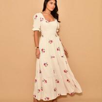 Henela Vestido longo luxo duna bordado manga curto 1084