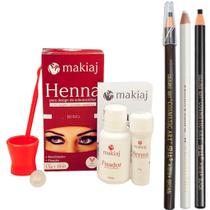 Henna Makiaj Sobrancelha e 3 Lápis Dermatografico Completo Profissional Preto Branco e Marrom