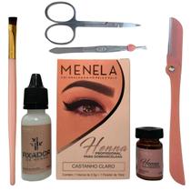 Henna Menela Com Kit De Acessórios Sobrancelha Pinça Tesoura Navalha Pincel Chanfrado