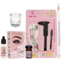 Henna Menela Profissional e Kit Designer Sobrancelha Lapis Dermatografico Pincel Dappen Paquimetro