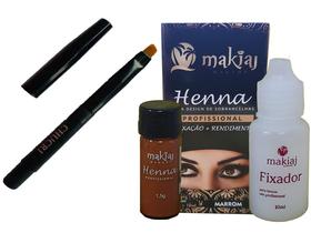 Henna p/ Sobrancelhas Makiaj Makeup 1,5g Henna e 10ml fixador + Mini Pincel Chanfrado Chucri c/tampa