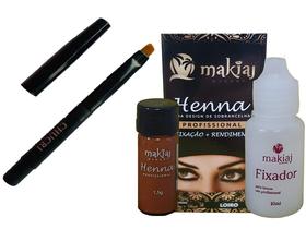 Henna p/ Sobrancelhas Makiaj Makeup 1,5g Henna e 10ml fixador + Mini Pincel Chanfrado Chucri c/tampa