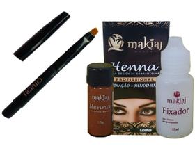 Henna p/ Sobrancelhas Makiaj Makeup 1,5g Henna e 10ml fixador + Mini Pincel Chanfrado Chucri c/tampa