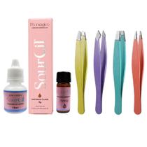 Henna SourCil Sobrancelha Pó Magico Completo E 4 Pinças Profissionais Reta Fina Chanfrada