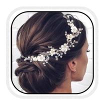 HEREAD Flower Bride Wedding Hair Vine Pearl Bridal Headband Strass Hair Breath Accessories para mulheres e meninas (prata A)