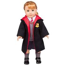 Hermione Granger Inspired Doll Clothes for 18" Dolls - 7pc Hogwarts-Like Costume Premium Uniforme Escolar Artesanal Inclui Camisa, Saia, Suéter, Gravata, Meias, Robe, & Sapatos