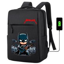 Herói Em Mochila Com Estampa Aventureira Rock Batman Cabo USB E Espaço Para Notebook Moderno