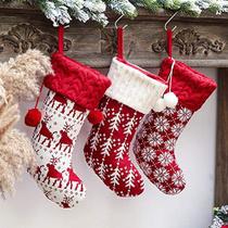 HHOCN Natal Meias 3 Pcs 16 Polegadas Malha meias rústicas enfeite de Natal conjunto para decorações de festas de Natal em família (Tricô floco de neve elk)