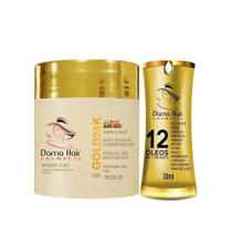 Hidratação Gold 24K Dama Hair 500G + Reparador 12 Óleos 30Ml