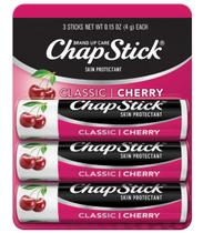 Hidratante Labial, Sticks, Sabor Cereja, Kit com 3 unidades, ChapStick Hidratante Labial, Sticks, Sabor Cereja, Kit com 3 unidades, ChapStick