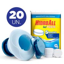 Hidroall pastilha de limpeza para piscina hcl penta 5 em 1 e flutuador margarida 20 unidades