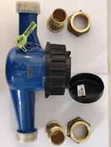 Hidrômetro Multijato 1'' DN 25 x 7m³ com conexões.