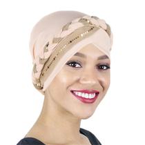 Hijab Turbante Feminino Pré-amarrado - Bloco de Cores em Seda Brilhante e Elástico