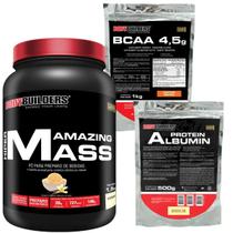 Hipercalórico Amazing Mass 1,5Kg + Albumina Protein 500g + BCAA 4,5 1kg-Bodybuilders