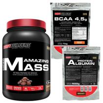 Hipercalórico Amazing Mass 1,5Kg + Albumina Protein 500g + BCAA 4,5 1kg-Bodybuilders