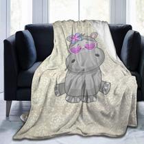 Hipopótamo com óculos de coração, lã de flanela ultramacia, leve para todas as estações, cobertor quente para sala de estar/quarto