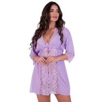 Hobby Roupão de Dormir com Detalhe em Renda Robe Luxuoso Iza
