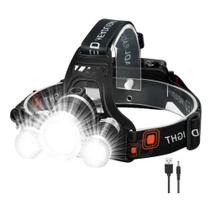 Holofote lanterna de cabeça Recarregável Bivolt 4 modos de Iluminação, Camping Ciclismo - T6 CREE