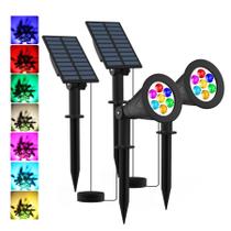 Holofotes solares de paisagem de Halloween T-SUNUS que mudam de cor, holofotes RGB de Natal à prova d'água, lago de jardim IP65, luz de parede ajustável em 180, instalada separadamente para ambientes externos e internos, pacote com 2
