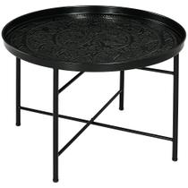 HOMCOM Mesa de Centro Redonda de 61 cm con Bandeja Martillada, Mesa Central Vintage de Metal para Sala, Quarto, Mesa Lateral, Preta