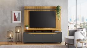 Home Conceito com Painel Ripado TV até 65 Polegadas Grafite JCM Movelaria Home Conceito com Painel Ripado TV até 65 Polegadas Grafite JCM Movelaria