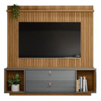 Home Dakar Estante Painel Tv Até 75 Polegadas Ripado Prateleira 2 Portas Basculante - Freijó/Cinza