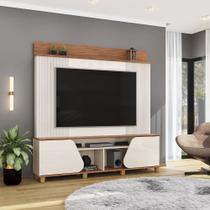 Home Estante Cavill TV 70" Ripado Canelado 2 Portas Pés Dourados OffWhite/Freijó G18 - Gran Belo