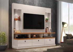 Home Estante Denmark 2.18m Rústica TV até 58'' Off white Rústico + 3 gavetões + Luz de Led embutida