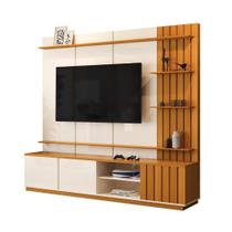 Home Estante HE Ripado Para TV Até 75'' Polegadas Com Rodízios Cor Off White / Cedro