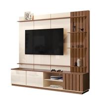 Home Estante HE Ripado Para TV Até 75'' Polegadas Com Rodízios Cor Off White / Nogueira