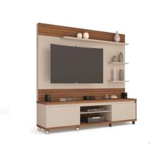 Home Estante Painel TV Até 60 Polegadas Rodízios 2 Portas Prateleiras Nichos Cedro