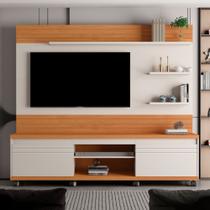 Home Estante Rodízios Cedro Off White e Nature com Nichos e Espaço para Tv Grande Home Estante Rodízios Cedro Off White e Nature com Nichos e Espaço para Tv Grande