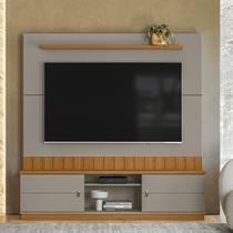 Home Florianópolis 1,75m TVs 70'' Painel ripado Nichos e Porta correr - Grigio Fosco/Amendoa