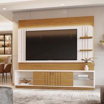 Home Guaíba 2,00m TVs 65'' Painel Ripado Led e Nichos - Perola Metalizado/Amendoa