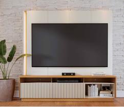 Home Jordão 200cm Para TV de Até 75 Polegadas 2 Portas de Corre Ripada - Off White/ Freijó Colibri