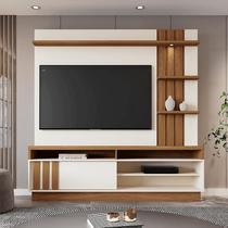 Home Mariana 1,80m TV 55" Painel Ripado Nichos e LED - Off White / Amendoa