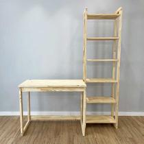 Home Office Escrivaninha e Estante de Madeira Pinus Linea Slim Natural