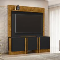 Home Orlando Tvs até 60 Polegadas Design Moderno 3 Portas Puxadores Mdf Revestido Preto Fosco/Naturalle - Móveis Bechara