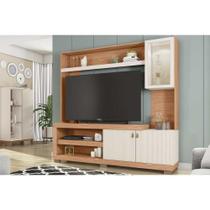 Home p/ TV até 55 Pol Lume c/ Led e 3 Portas (1 c/ Vidro) 190x186cm Freijo/Off White Mr - Caemmun