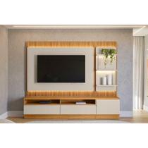 Home p/ TV até 70 Pol São Paulo Ripado c/ 3 Gav. 3 Prateleiras e Leds 238x198cm Tauari/Off White Fosco - Linea Brasil