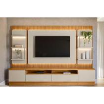 Home p/ TV até 70 Pol São Paulo Ripado c/ 4 Gav. 6 Prateleiras e Leds 297x198cm Tauari/Off White Fosco - Linea Brasil
